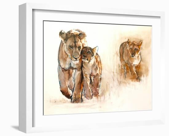 Jealous cub, 2019, (conté and pastel on paper)-Mark Adlington-Framed Giclee Print