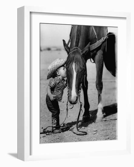 Jean Anne Evans, 14 Month Old Texas Girl Kissing Her Horse-Allan Grant-Framed Photographic Print