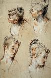 'Four Studies of a Young Woman's Head', 1716-1717-Jean Antoine Watteau-Giclee Print
