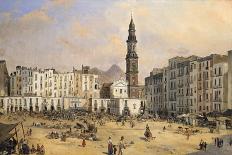 Piazza, Naples, Italy, Mid 19th Century-Jean-Auguste Bard-Stretched Canvas