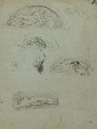 Standing Figure in a Niche and Studies for the Ugolino Group, 1857-58