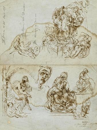 Unfinished Letter with Studies for the Ugolino Group, 1858