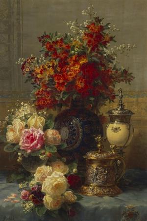 Roses, Anemones and Peonies, Strawberries, a Silver-Gilt Ostrich Egg Cup and a German Gold-Gilt…