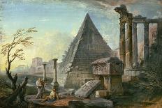 Pyramid of Caius Cestius at Rome-Jean-Baptiste Lallemand-Framed Stretched Canvas