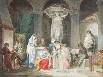 Genevieve of Brabant Baptising Her Son in Prison-Jean Baptiste Mallet-Stretched Canvas