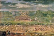 Town and palace of Versailles,1688. In the foreground King Louis XIV surrounded by courtiers-Jean-Baptiste Martin-Giclee Print