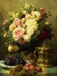 Still life with flowers and raspberries-Jean Baptiste Robie-Giclee Print