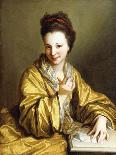 A Young Lady, Wearing a Yellow Robe, Seated at a Table, Beckoning, 1703-Jean Baptiste Santerre-Framed Giclee Print