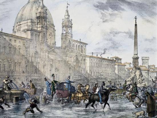 Flooding In Piazza Navona Rome Giclee Print Jean Baptiste Thomas flooding-in-piazza-navona-rome-giclee-print-jean-baptiste-thomas