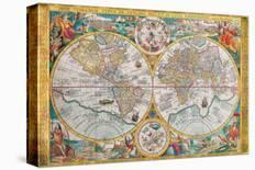 Stereographic World Map of the Eastern and Western Hemispheres-Jean Boisseau-Stretched Canvas