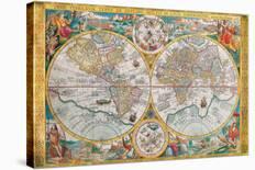 Stereographic World Map of the Eastern and Western Hemispheres-Jean Boisseau-Framed Stretched Canvas