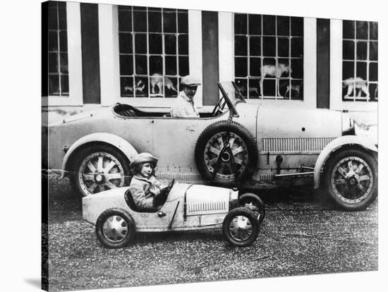 Jean Bugatti and Roland Bugatti Sons of Ettore Bugatti in Cars Made by their Father, C. 1928-null-Stretched Canvas