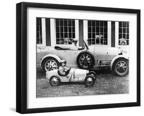 Jean Bugatti and Roland Bugatti Sons of Ettore Bugatti in Cars Made by their Father, C. 1928-null-Framed Photo