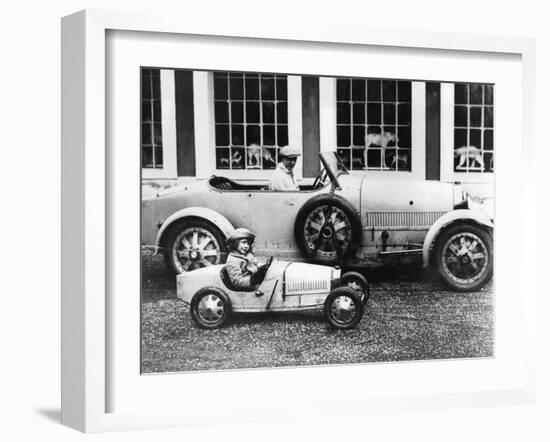 Jean Bugatti and Roland Bugatti Sons of Ettore Bugatti in Cars Made by their Father, C. 1928-null-Framed Photo