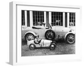 Jean Bugatti and Roland Bugatti Sons of Ettore Bugatti in Cars Made by their Father, C. 1928-null-Framed Photo