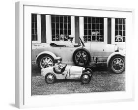 Jean Bugatti and Roland Bugatti Sons of Ettore Bugatti in Cars Made by their Father, C. 1928-null-Framed Photo