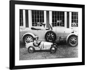 Jean Bugatti and Roland Bugatti Sons of Ettore Bugatti in Cars Made by their Father, C. 1928-null-Framed Photo