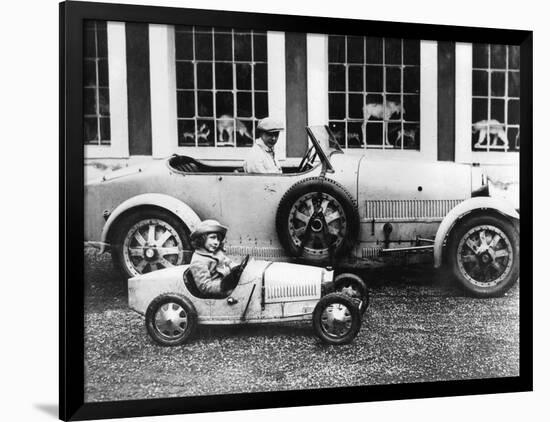 Jean Bugatti and Roland Bugatti Sons of Ettore Bugatti in Cars Made by their Father, C. 1928-null-Framed Photo