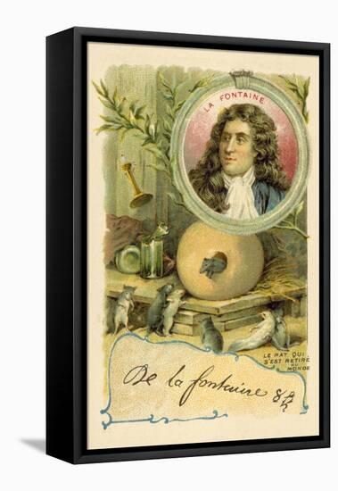 Jean De La Fontaine and a Scene from His Fable the Rat Retired from the World-null-Framed Stretched Canvas