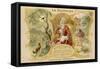 Jean de la Fontaine with Scenes from Two of His Fables-null-Framed Stretched Canvas