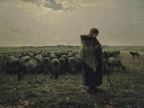 Shepherdess with Her Flock-Jean-Fran?ois Millet-Art Print