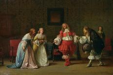 Mascarille Presenting Jodelet to Cathos and Madelon, 1865-Jean Hegesippe Vetter-Framed Stretched Canvas