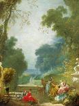 A Shepherdess Seated with Sheep and a Basket of Flowers Near a Ruin in a Wooded Landscape-Jean-Honoré Fragonard-Framed Giclee Print