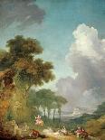 A Shepherdess Seated with Sheep and a Basket of Flowers Near a Ruin in a Wooded Landscape-Jean-Honoré Fragonard-Giclee Print