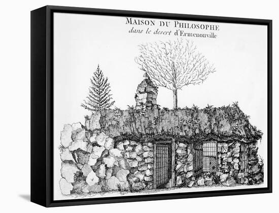 Jean-Jacques Rousseau's Hermitage in Ermenonville (Engraving) (See also 168374)-French-Framed Stretched Canvas