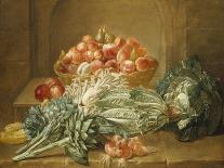 Still Life of Artichokes, Cabbages and Peaches-Jean Jacques Spoede-Framed Stretched Canvas