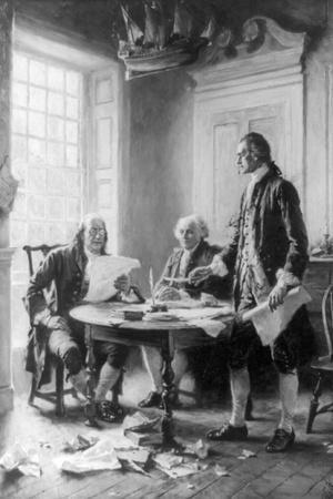 Benjamin Franklin Reading Draft of Declaration of Independence