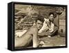 Jean Marais and Jean Cocteau on the Beach in Pramousquier, France, 1938-null-Framed Stretched Canvas