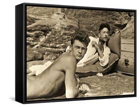 Jean Marais and Jean Cocteau on the Beach in Pramousquier, France, 1938-null-Framed Stretched Canvas