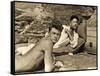 Jean Marais and Jean Cocteau on the Beach in Pramousquier, France, 1938-null-Framed Stretched Canvas