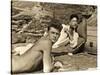 Jean Marais and Jean Cocteau on the Beach in Pramousquier, France, 1938-null-Stretched Canvas