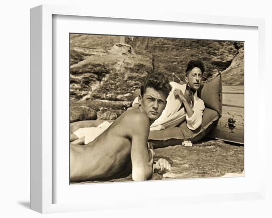 Jean Marais and Jean Cocteau on the Beach in Pramousquier, France, 1938-null-Framed Premium Photographic Print