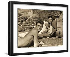 Jean Marais and Jean Cocteau on the Beach in Pramousquier, France, 1938-null-Framed Photographic Print