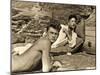 Jean Marais and Jean Cocteau on the Beach in Pramousquier, France, 1938-null-Mounted Photographic Print