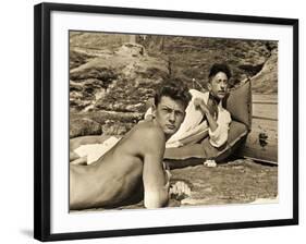Jean Marais and Jean Cocteau on the Beach in Pramousquier, France, 1938-null-Framed Photographic Print