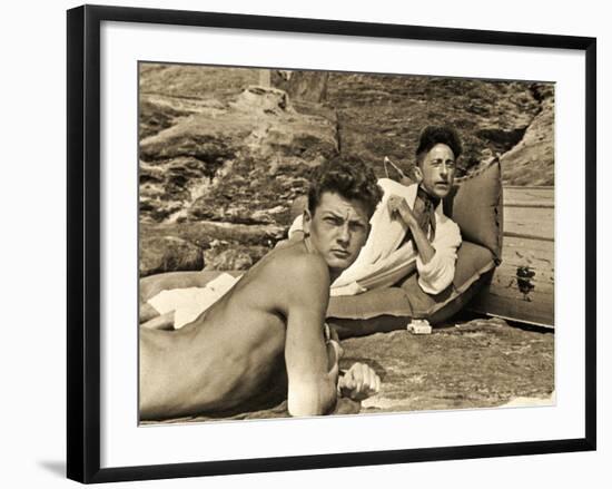 Jean Marais and Jean Cocteau on the Beach in Pramousquier, France, 1938-null-Framed Photographic Print