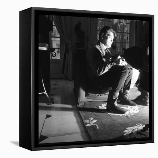 Jean Marais Reading the Newspaper-null-Framed Stretched Canvas