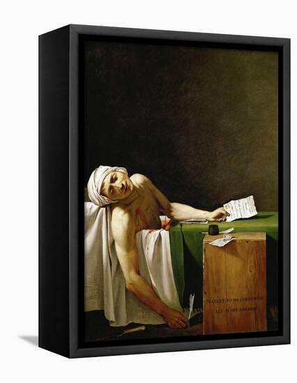 Jean Paul Marat, politician and publicist, dead in his bathtub, assassinated in 1793.-Jacques Louis David-Framed Stretched Canvas