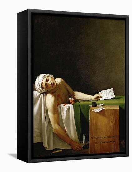 Jean Paul Marat, politician and publicist, dead in his bathtub, assassinated in 1793.-Jacques Louis David-Framed Stretched Canvas