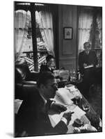 Jean Paul Sartre, Simone de Beauvoir and Saul Steinberg at Sartre's Home in Paris-Gjon Mili-Mounted Premium Photographic Print