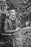 Engraving of Nostradamus Writing His Prophecies-Jean Sauve-Stretched Canvas