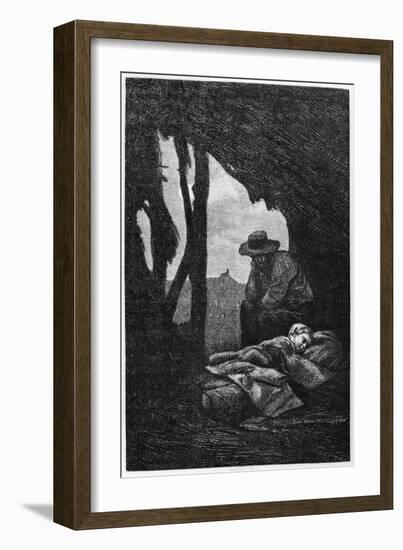 Jean Valjean Watching over Cosette Asleep, Illustration from 'Les Miserables' by Victor Hugo-Gustave Brion-Framed Giclee Print