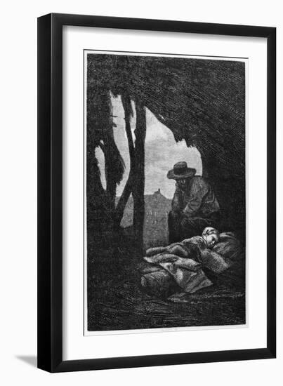 Jean Valjean Watching over Cosette Asleep, Illustration from 'Les Miserables' by Victor Hugo-Gustave Brion-Framed Giclee Print