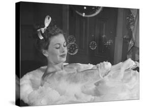 Jeanne Crain Taking Bubble Bath for Her Role in Movie Margie-Peter Stackpole-Stretched Canvas