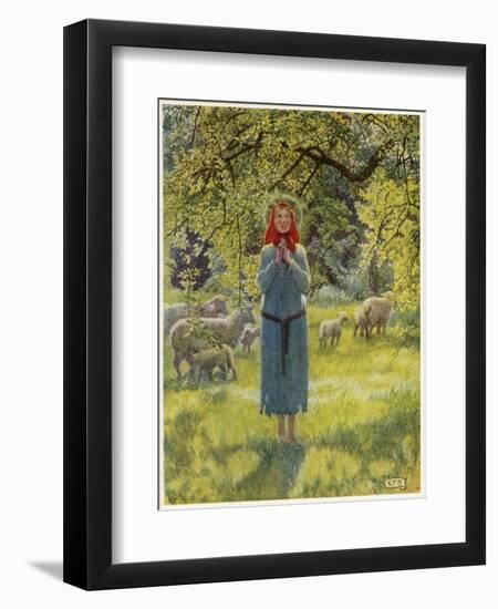 Jeanne D'Arc Hearing Her "Voices" While Minding Her Sheep at Domremy-Eleanor Fortescue Brickdale-Framed Art Print