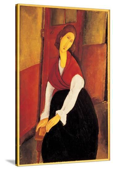 Jeanne Hebuterne with Red Shawl-Amedeo Modigliani-Stretched Canvas